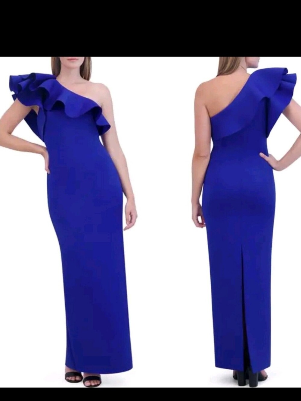 Eliza J Royal Blue One-Shoulder Ruffle Evening Gown